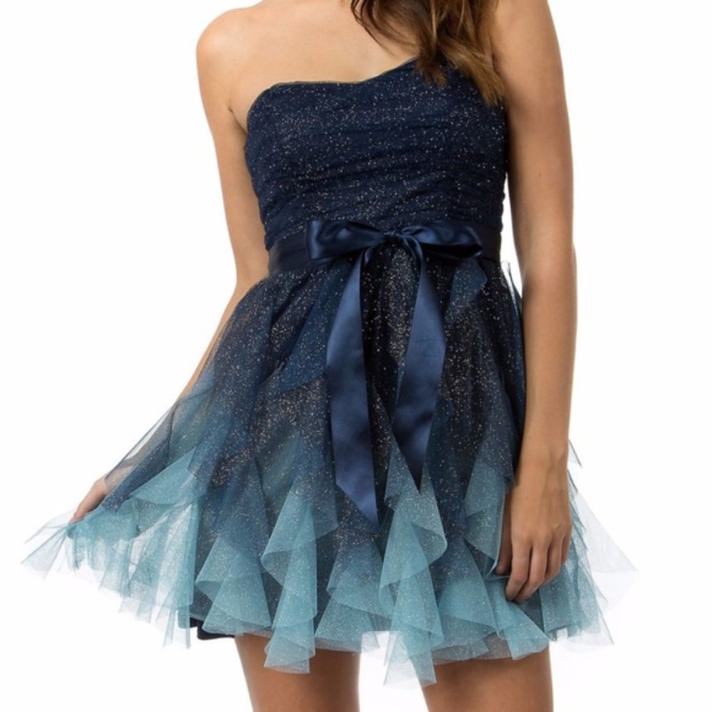 Blue Ombre Strapless Glitter Dress